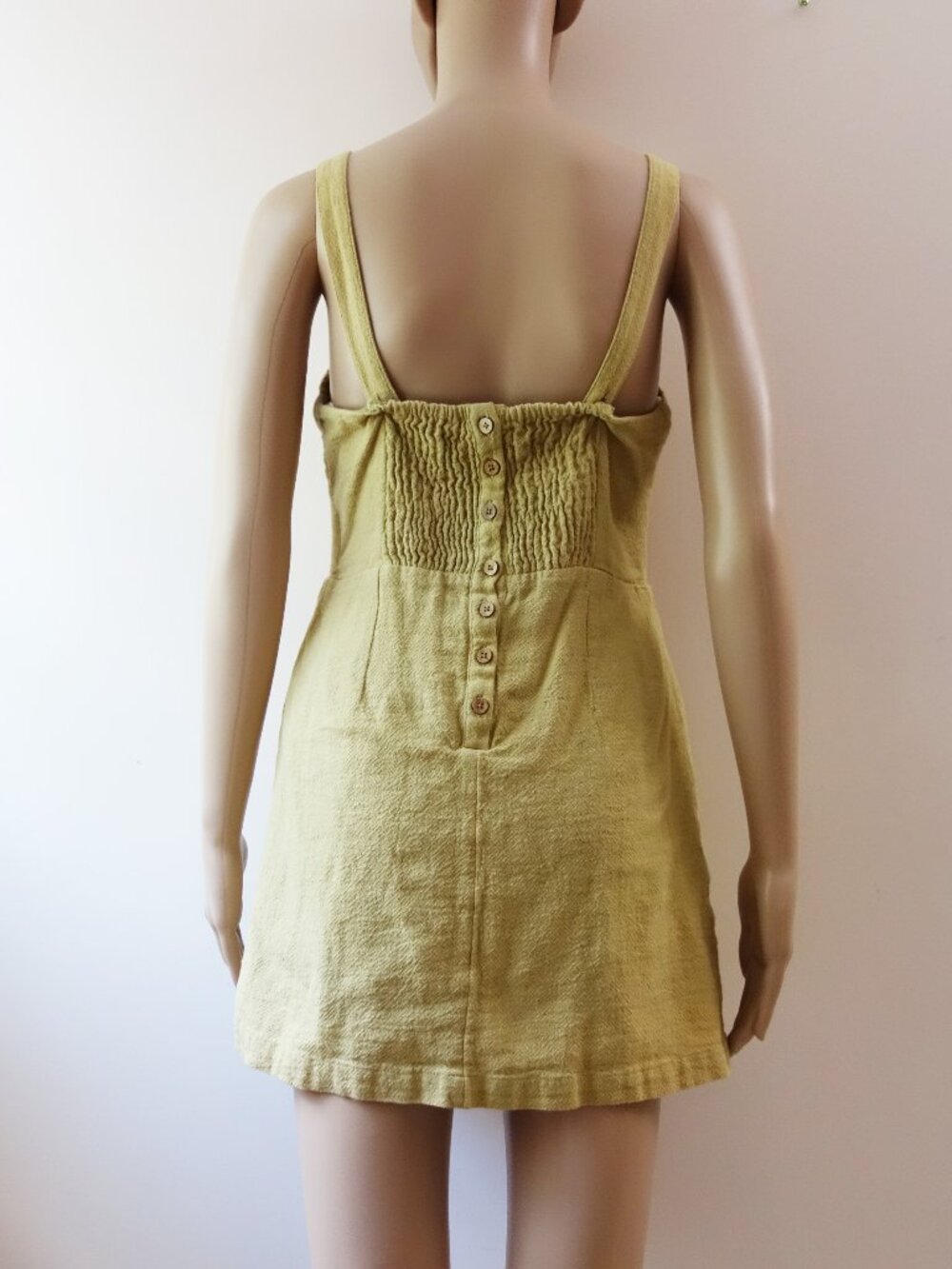 Free People Sleeveless solid mini dress buttons down back smocking Size (S)